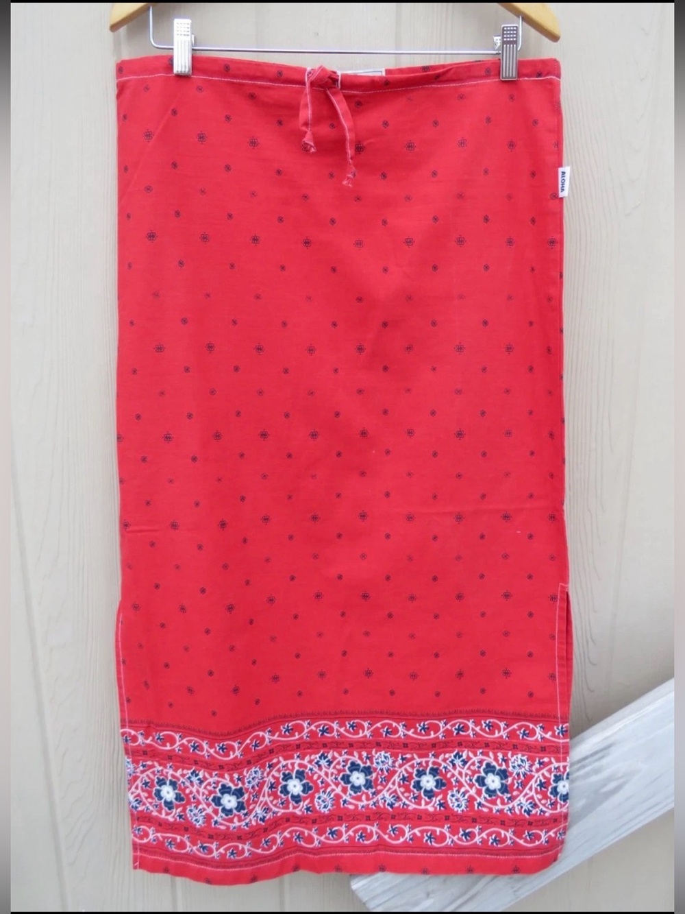 Surf style Red Midi Skirt with Navy Floral Border Hawaii